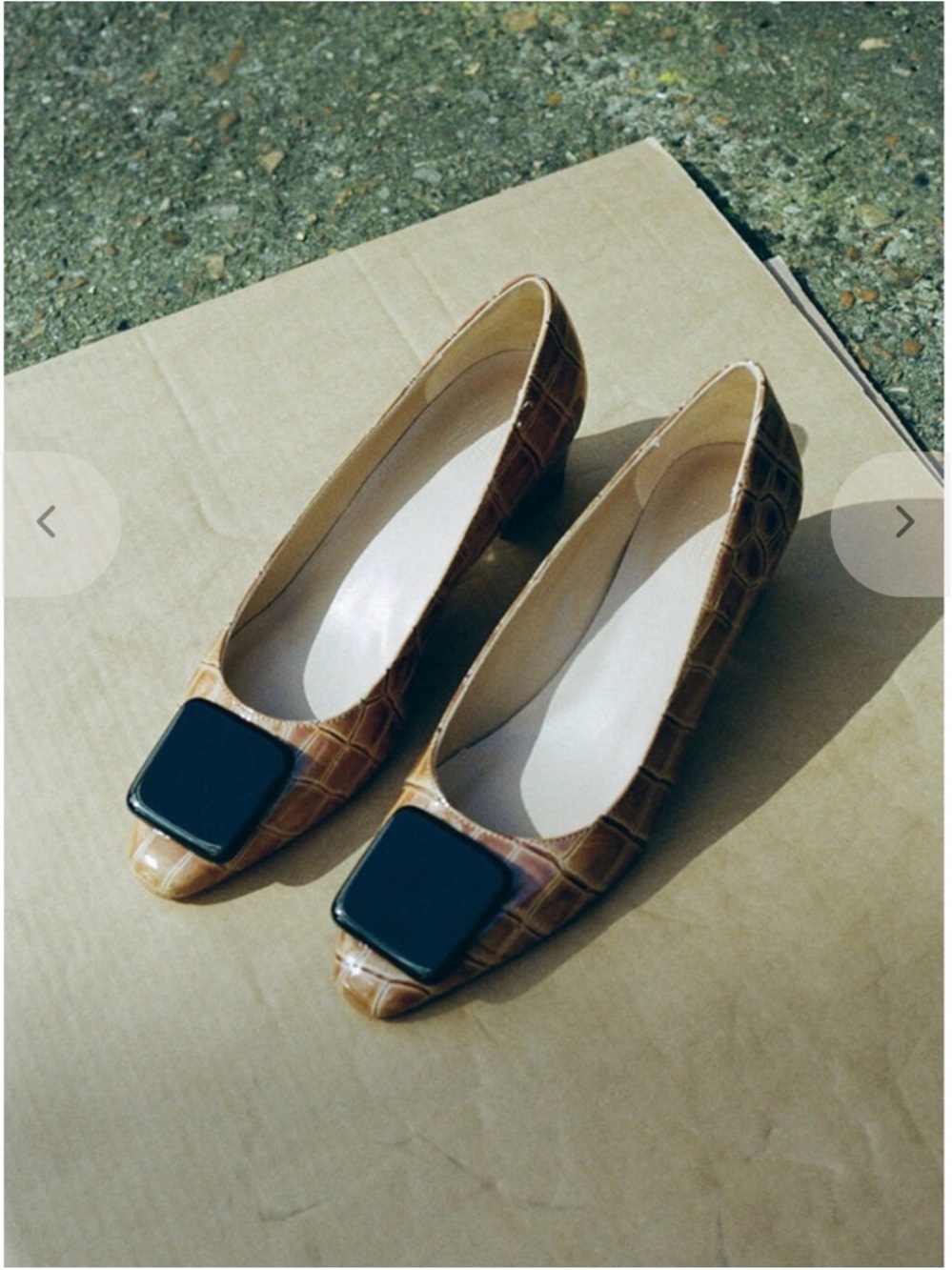 Maryam Nassir Zadeh Tan Croc-Embossed Square-Toe Flats with Black Buckle